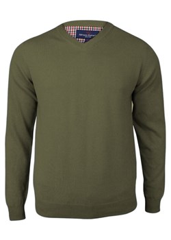Sweter Oliwkowy w Serek (V-neck), Męski, Klasyczny, Elegancki -Adriano Guinari SWADGAW22buntolive ze sklepu JegoSzafa.pl w kategorii Swetry męskie - zdjęcie 145964750