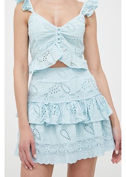 Guess spódnica bawełniana kolor niebieski mini rozkloszowana ze sklepu ANSWEAR.com w kategorii Spódnice - zdjęcie 160335102