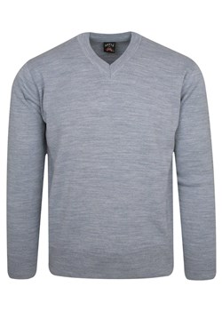 Męski Sweter z Wełną - Devir - V-neck - Błękitno-Popielaty Melanż SWKOWdevirV1000popielV ze sklepu JegoSzafa.pl w kategorii Swetry męskie - zdjęcie 161192863