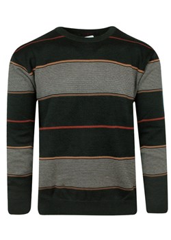 Sweter Ciemny Oliwkowy, Zielony w Paski, Okrągły Dekolt (U-neck) -KINGS- Męski SWKNGS69707czarnaoliwka ze sklepu JegoSzafa.pl w kategorii Swetry męskie - zdjęcie 161192881