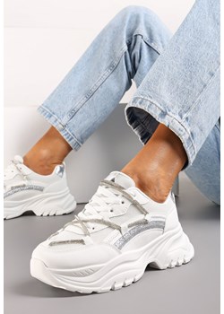 Białe Sneakersy na Platformie z Brokatem i Cyrkoniami Ebavia ze sklepu born2be.pl w kategorii Buty sportowe damskie - zdjęcie 170173473