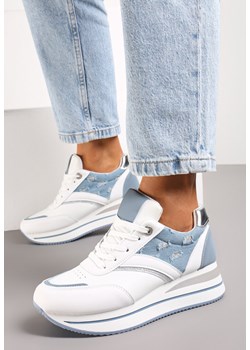 Biało-Niebieskie Sznurowane Sneakersy z Ekoskóry z Błyszczącymi Wstawkami Fiviara ze sklepu renee.pl w kategorii Buty sportowe damskie - zdjęcie 173194804