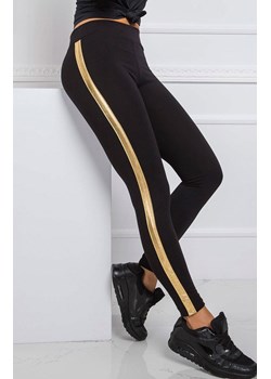 Legginsy damskie czarne z złotym lampasem RV-LG-R4766.06, Kolor czarno-złoty, Rozmiar XL, Rue Paris ze sklepu Intymna w kategorii Spodnie damskie - zdjęcie 174316142