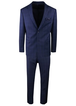 Elegancki Garnitur Wełniany, Wyszczuplony (Slim) - MEN&#039;SFIELD - Granat w Kratę GARMNSD240917SLIM ze sklepu JegoSzafa.pl w kategorii Garnitury męskie - zdjęcie 180221464
