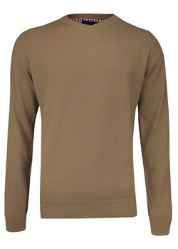 Sweter Beżowy w Serek (V-neck) Klasyczny, Męski, Sepia, Jednokolorowy - Adriano Guinari SWADGAW19caribon ze sklepu JegoSzafa.pl w kategorii Swetry męskie - zdjęcie 76650720